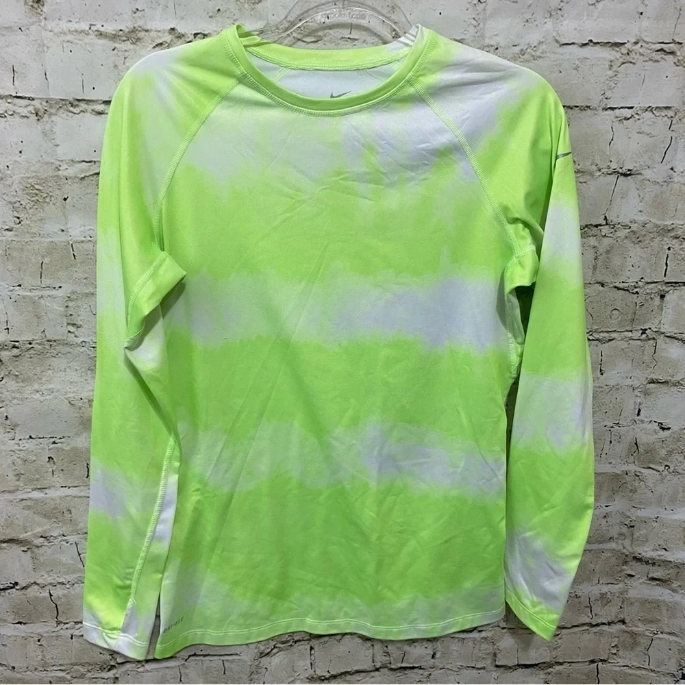Nike Pro Combat Dri-Fit Lime Green Ombre Fitted L/S Thumbholes Shirt
